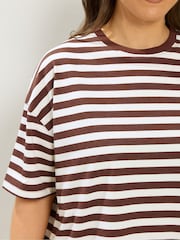 Yours Curve Brown Stripe T-Shirt & Shorts Co-Ord - Image 5 of 6