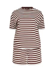 Yours Curve Brown Stripe T-Shirt & Shorts Co-Ord - Image 6 of 6