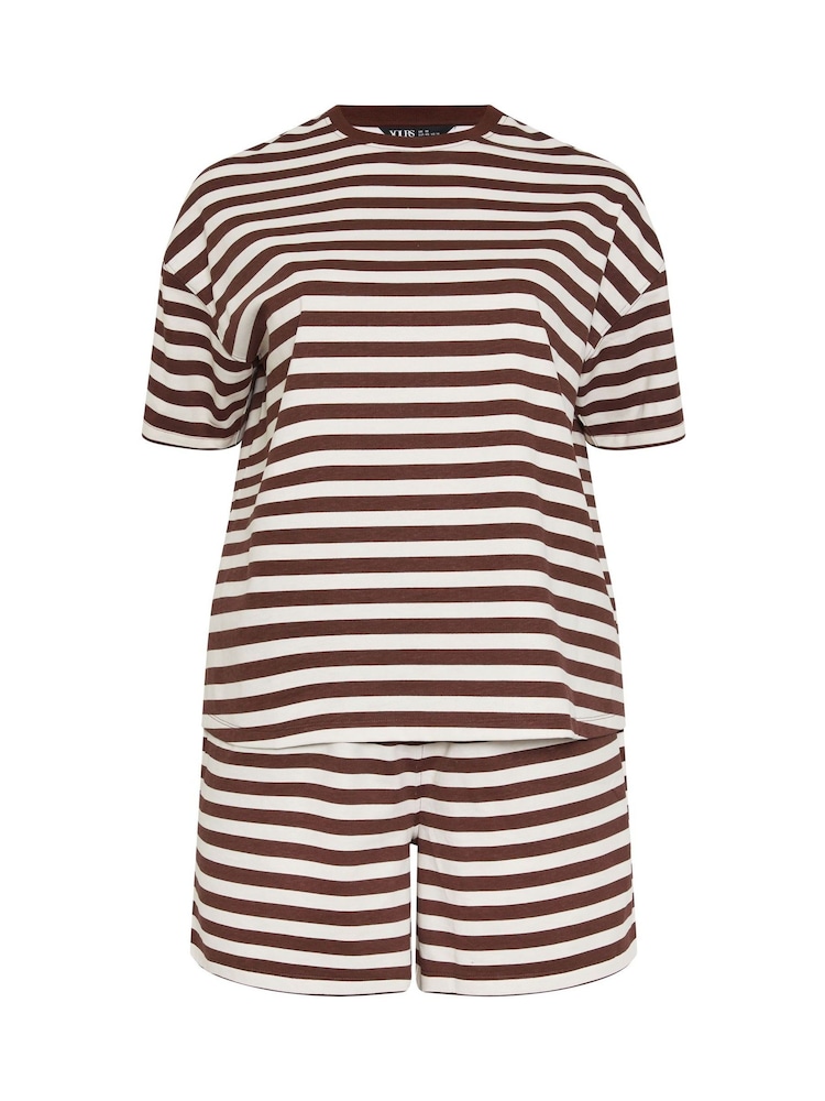 Yours Curve Brown Stripe T-Shirt & Shorts Co-Ord - Image 6 of 6 Yours Curve Brown Stripe T-Shirt & Shorts Co-Ord - Image 6 of 6