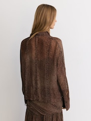 Reiss Grape Burgundy Jasmine Snake-Print Plissé Tie-Front Blouse - Image 5 of 7