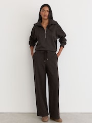 Reiss Dark Brown Sylvie Herringbone Wide-Leg Drawstring Joggers - Image 1 of 6