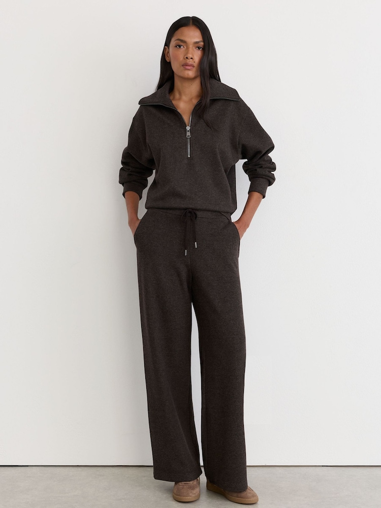 Reiss Dark Brown Sylvie Herringbone Wide-Leg Drawstring Joggers - Image 1 of 6 Reiss Dark Brown Sylvie Herringbone Wide-Leg Drawstring Joggers - Image 1 of 6