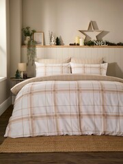 Vantona Beige Supersoft Brushed Cotton Plaid Duvet Cover Set - Image 1 of 5