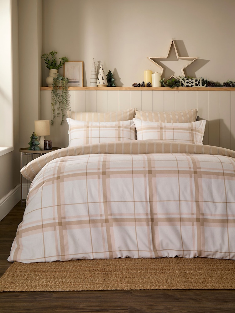 Vantona Beige Supersoft Brushed Cotton Plaid Duvet Cover Set - Image 1 of 5 Vantona Beige Supersoft Brushed Cotton Plaid Duvet Cover Set - Image 1 of 5