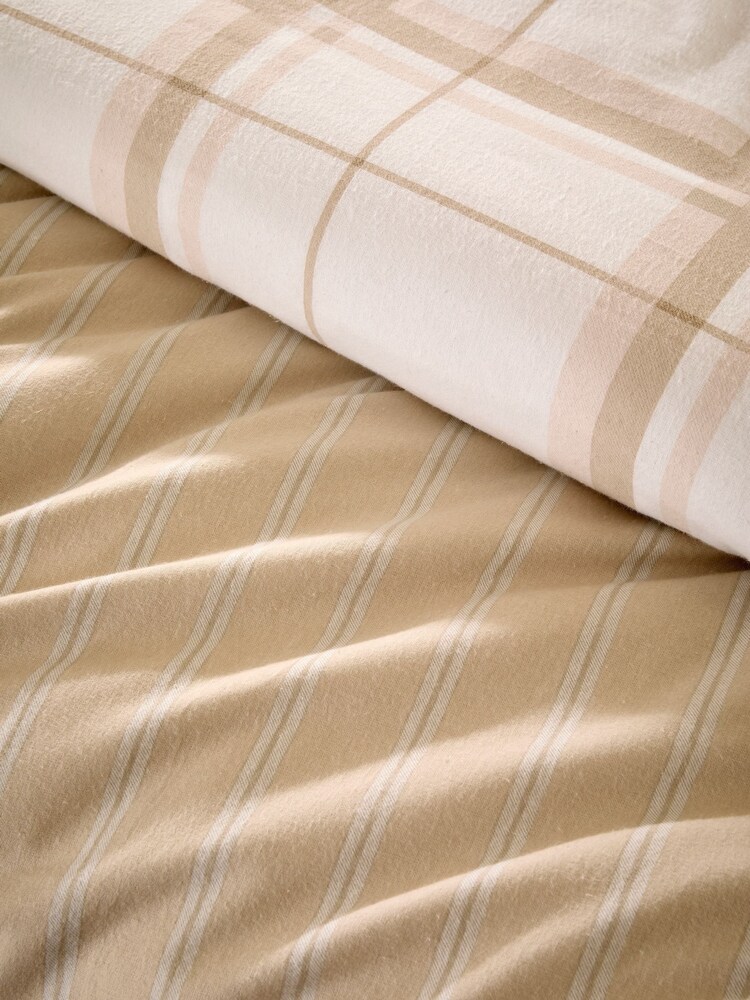Vantona Beige Supersoft Brushed Cotton Plaid Duvet Cover Set - Image 5 of 5 Vantona Beige Supersoft Brushed Cotton Plaid Duvet Cover Set - Image 5 of 5
