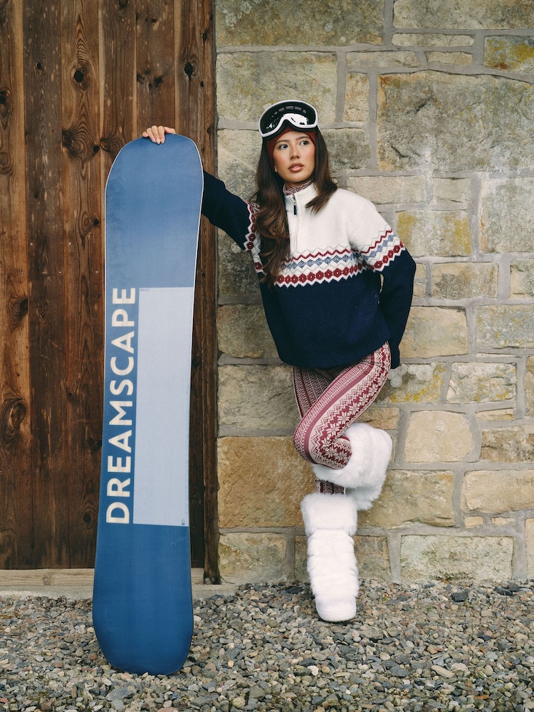 South Beach Blue Knited Fairisle Quarter Zip Jumper - Image 1 of 7