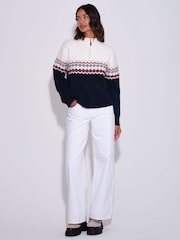 South Beach Blue Knited Fairisle Quarter Zip Jumper - Image 3 of 7