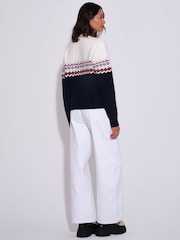 South Beach Blue Knited Fairisle Quarter Zip Jumper - Image 4 of 7