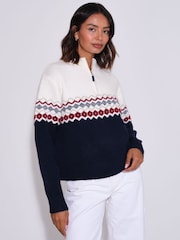 South Beach Blue Knited Fairisle Quarter Zip Jumper - Image 5 of 7