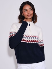 South Beach Blue Knited Fairisle Quarter Zip Jumper - Image 6 of 7