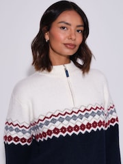 South Beach Blue Knited Fairisle Quarter Zip Jumper - Image 7 of 7
