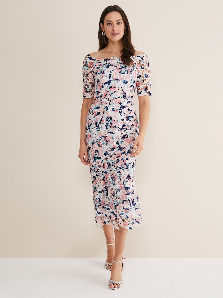 Phase Eight Natural Francesa Off Shoulder Floral Print Dress - Image 1 of 6