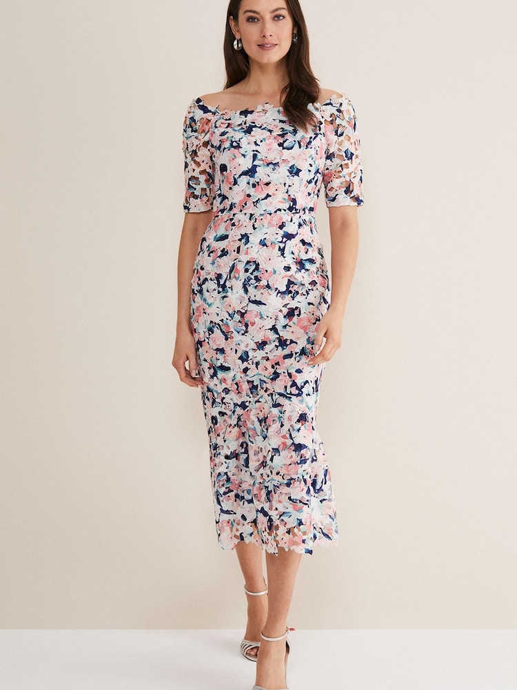 Phase Eight Natural Francesa Off Shoulder Floral Print Dress - Image 2 of 6