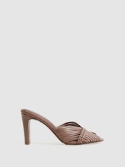 Reiss Blush Imogen Leather Woven Heeled Mules - Image 1 of 5