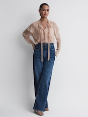 Reiss Blush Imogen Leather Woven Heeled Mules - Image 2 of 5