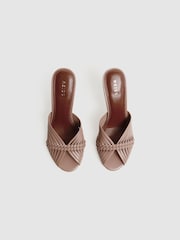 Reiss Blush Imogen Leather Woven Heeled Mules - Image 3 of 5