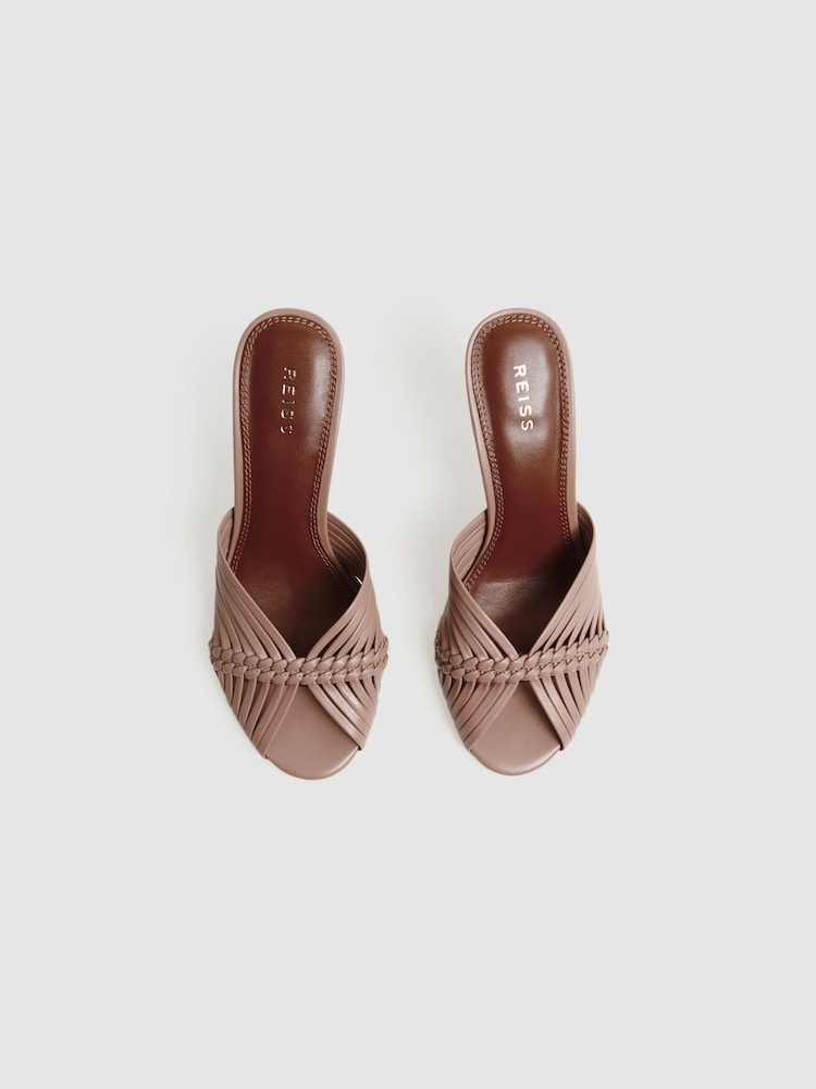 Reiss Blush Imogen Leather Woven Heeled Mules - Image 3 of 5