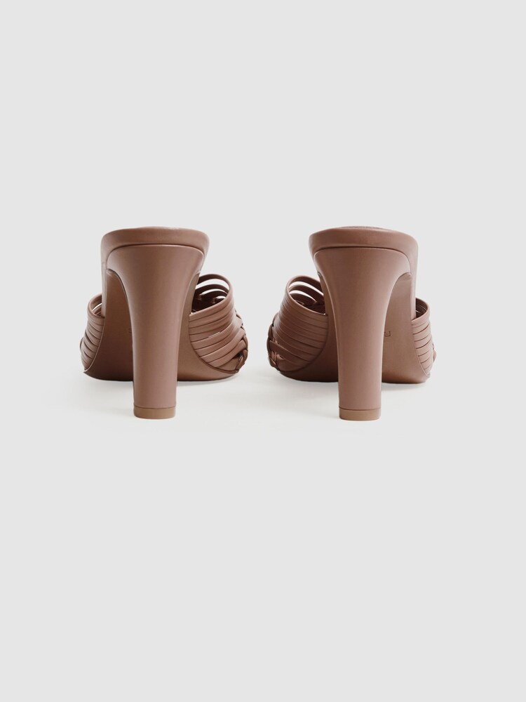 Reiss Blush Imogen Leather Woven Heeled Mules - Image 4 of 5