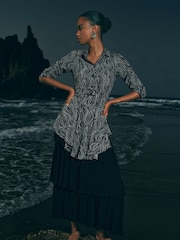 Apricot Black Swirly Spot Circle Belt Dress - Image 1 of 5