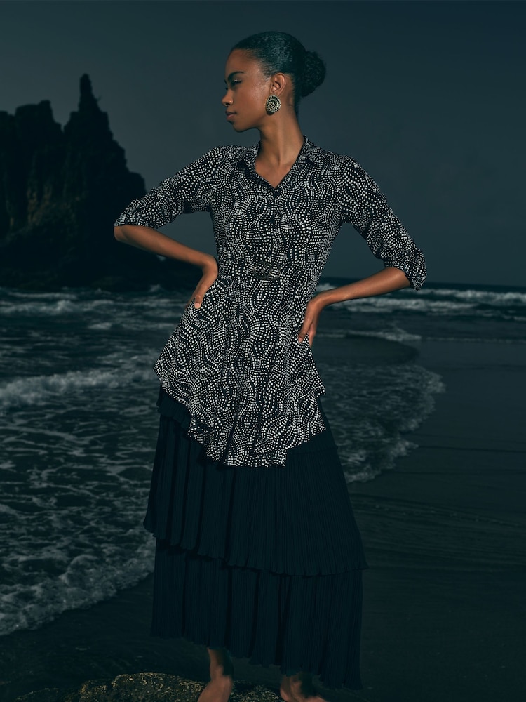 Apricot Black Swirly Spot Circle Belt Dress - Image 1 of 5