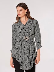 Apricot Black Swirly Spot Circle Belt Dress - Image 2 of 5