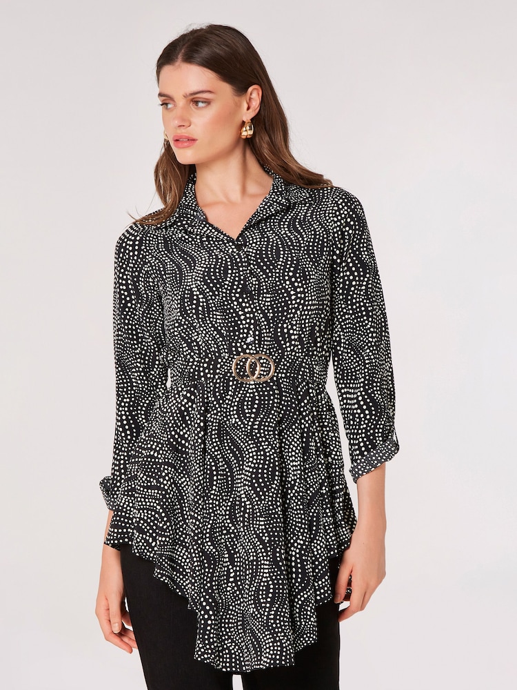 Apricot Black Swirly Spot Circle Belt Dress - Image 2 of 5
