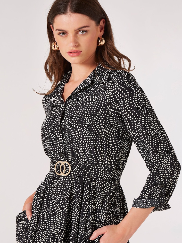 Apricot Black Swirly Spot Circle Belt Dress - Image 5 of 5