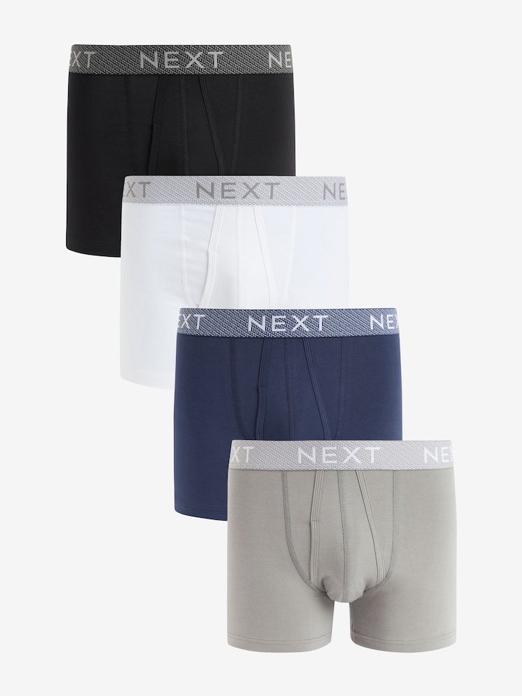 Blue Grey Texture Waistband 4 pack A-Front Cotton Rich Boxers - Image 1 of 7