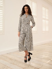 Mono Animal Print Long Sleeve Belted Jumpsuit - Image 1 of 6