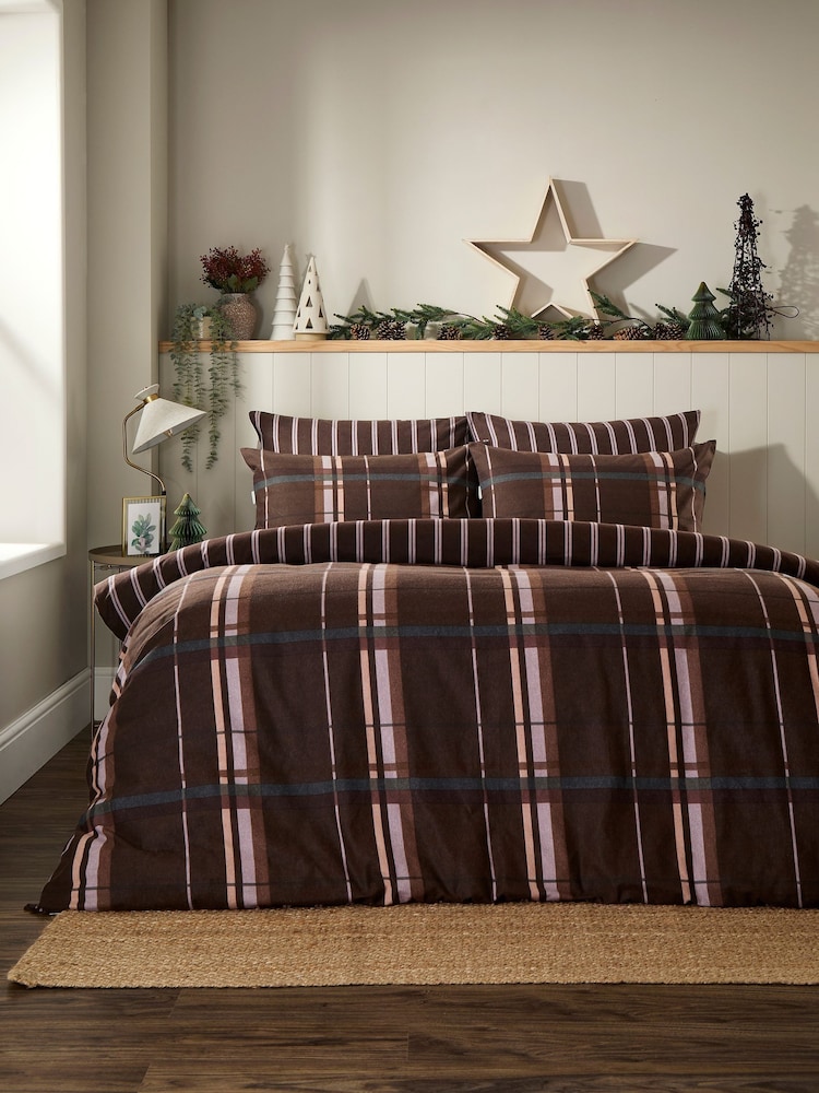 Vantona Chocolate Supersoft Brushed Cotton Plaid Duvet Cover Set - Image 1 of 5 Vantona Chocolate Supersoft Brushed Cotton Plaid Duvet Cover Set - Image 1 of 5
