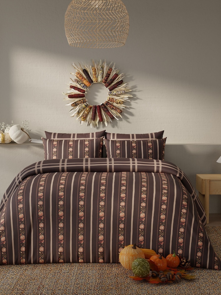 Vantona Chocolate Halloween Stripe Pumpkin Duvet Cover and Pillowcase Set - Image 1 of 5 Vantona Chocolate Halloween Stripe Pumpkin Duvet Cover and Pillowcase Set - Image 1 of 5