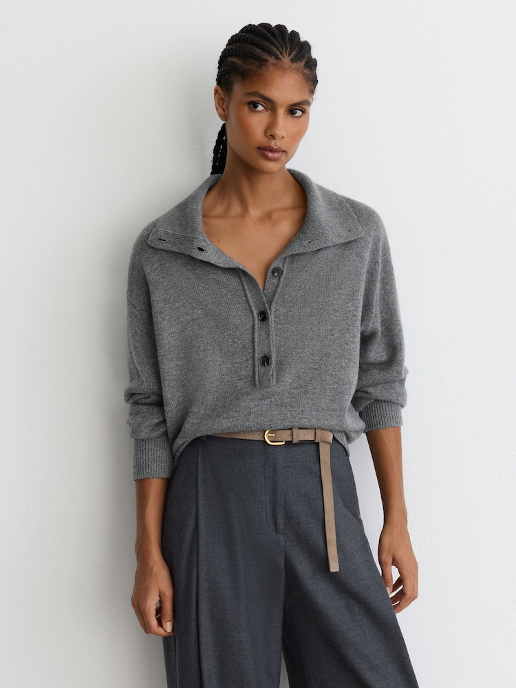 Boz - Reiss Martha Wool-Cashmere Half-Button Jumper - 7şəkildən 1 şəkil