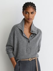 Boz - Reiss Martha Wool-Cashmere Half-Button Jumper - 7şəkildən 5 şəkil