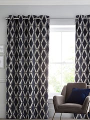 Navy Blue Collection Luxe Heavyweight Geometric Cut Velvet Made To Measure Curtains - Image 1 of 9