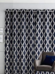 Navy Blue Collection Luxe Heavyweight Geometric Cut Velvet Made To Measure Curtains - Image 2 of 9