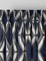 Navy Blue Collection Luxe Heavyweight Geometric Cut Velvet Made To Measure Curtains - Image 5 of 9