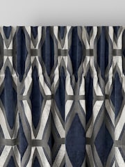 Navy Blue Collection Luxe Heavyweight Geometric Cut Velvet Made To Measure Curtains - Image 6 of 9