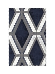 Navy Blue Collection Luxe Heavyweight Geometric Cut Velvet Made To Measure Curtains - Image 8 of 9