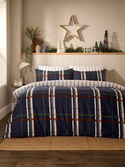 Vantona Navy Supersoft Brushed Cotton Plaid Duvet Cover Set - Image 1 of 5