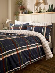 Vantona Navy Supersoft Brushed Cotton Plaid Duvet Cover Set - Image 3 of 5