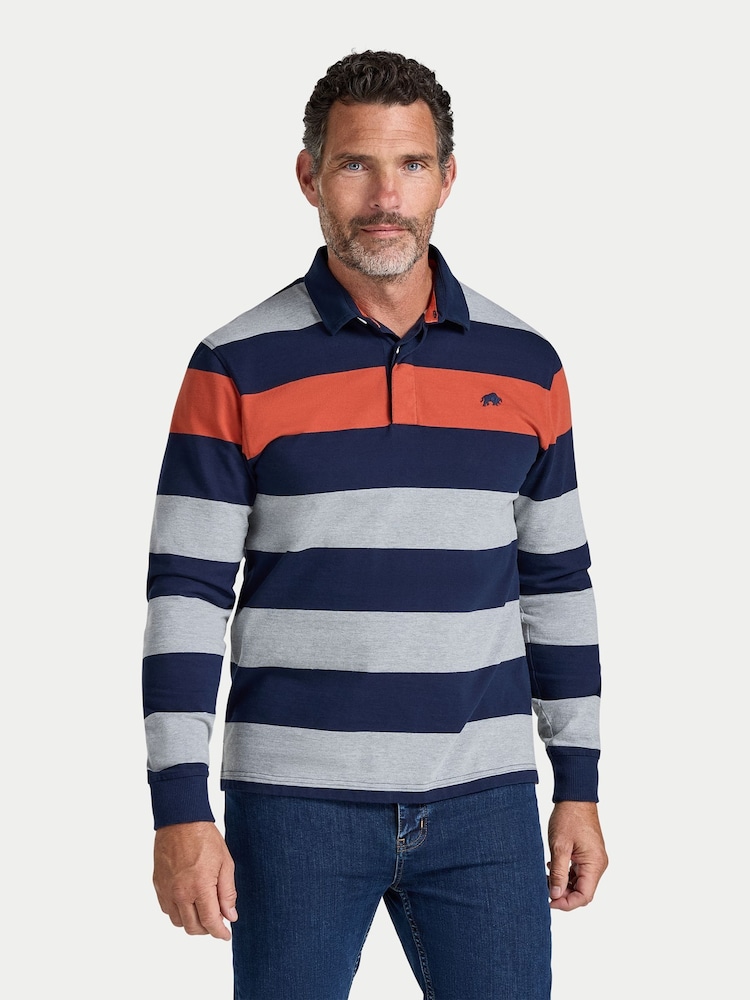 Raging Bull Blue Marl Stripe Rugby Shirt - Image 2 of 5