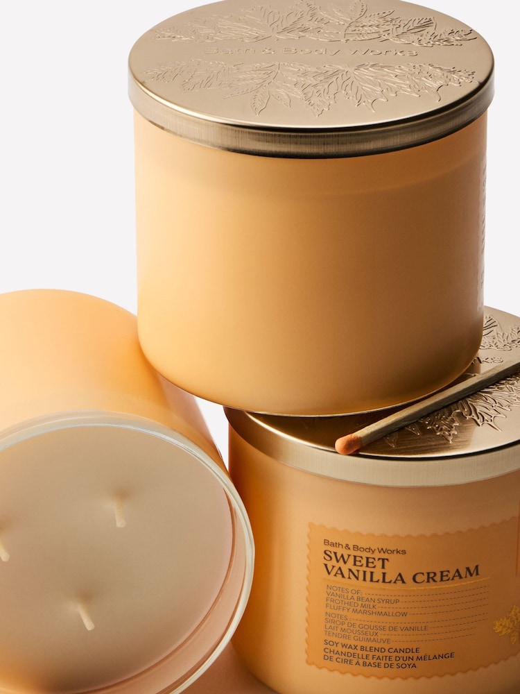 Bath & Body Works Sweet Vanilla Cream 3-Wick Candle 411g - Image 2 of 4 Bath & Body Works Sweet Vanilla Cream 3-Wick Candle 411g - Image 2 of 4