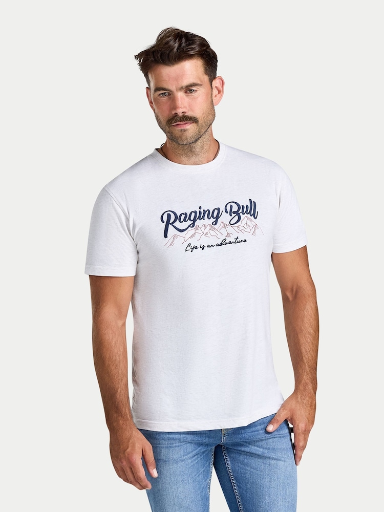 Raging Bull Embroidered Mountains T-Shirt - Imaginea 2 din 4