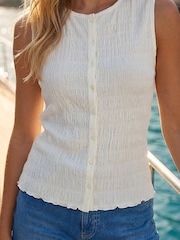 Roman White Plisse Mock Button Top - Image 4 of 4