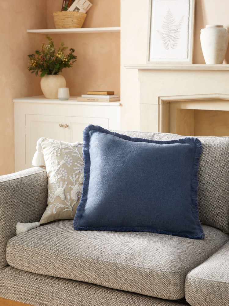 Blue 50 x 50cm Dalby Fringe Trim Cushion - Image 1 of 4