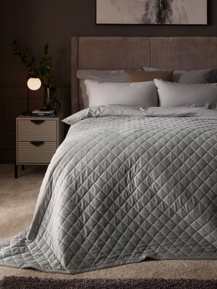 Silver Grey Hamilton Velvet Quilted Bedspread - Image 1 of 2