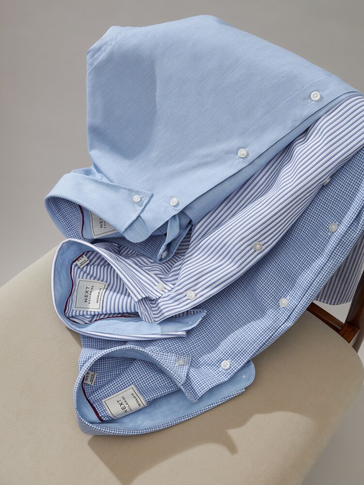 Blue Regular Fit Easy Care Single Cuff Shirts 3 Pack - Image 4 of 5