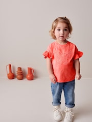 Coral Pink Crochet Butterfly 100% Cotton T-Shirt (3mths-7yrs) - Image 2 of 7