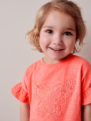 Coral Pink Crochet Butterfly 100% Cotton T-Shirt (3mths-7yrs) - Image 4 of 7