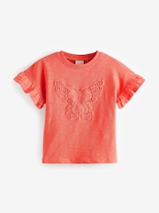 Coral Pink Crochet Butterfly 100% Cotton T-Shirt (3mths-7yrs) - Image 5 of 7